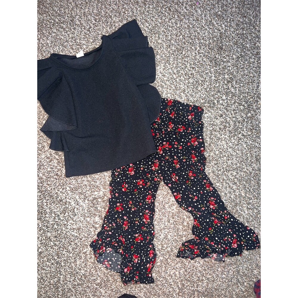 Girls Outfit Set Size 4T 3pc Top Pants Jacket Floral Polka Dot